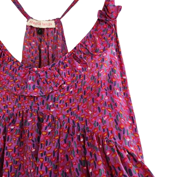 Rebecca Taylor Racerback Abstract Floral Ruffle Tank - Pink Pruple Multicolor - Picture 2 of 9
